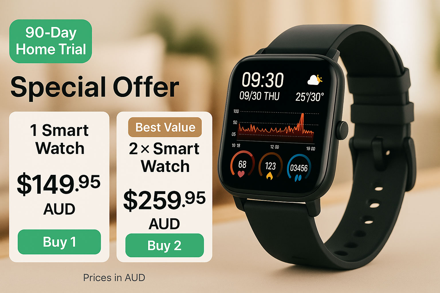 Fit Tech Smart Watch single and twin-pack offer